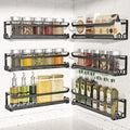 LUCYCAZ 6 Pack Wall Mounted Spice Rack with 22 Hooks, Spice Organizer Shelf for Stove Cabinet Pantry Door,Screw or Adhesive Spice Shelf Hanging Wall Spice Rack in Kitchen and RV (Black, 6 PACK)-Ruum Studio Home
