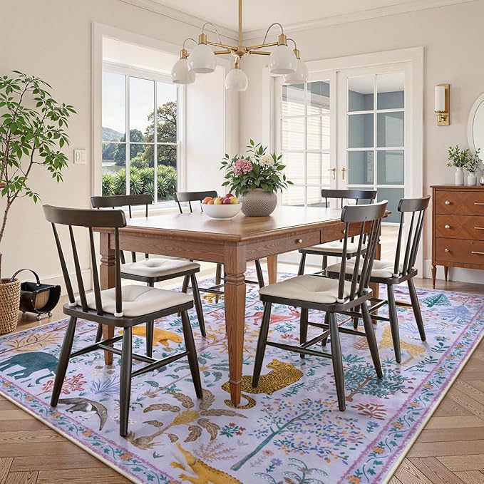 OJIA Animal Washable Area Rug 8x10, Boho Rugs for Living Room Playroom 8 x 10 Kids Bedroom Rugs, Non-Slip Ultra-Thin Indoor Large Floor Carpet for Dining Room Nursery Farmhouse-Ruum Studio Home