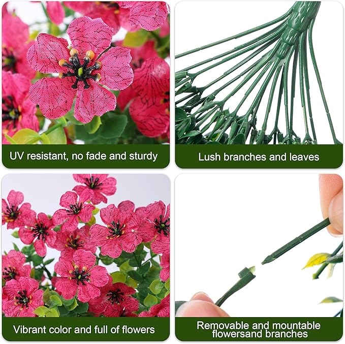 INSPRING Artificial Faux Outdoor Outside Flowers Plants, 2 PCS Fake Silk UV Resistant Look Real Hotpink Daisy Trailing Vines for Front Door Porch Planter Urn Patio Balcony Decoration-Ruum Studio Home