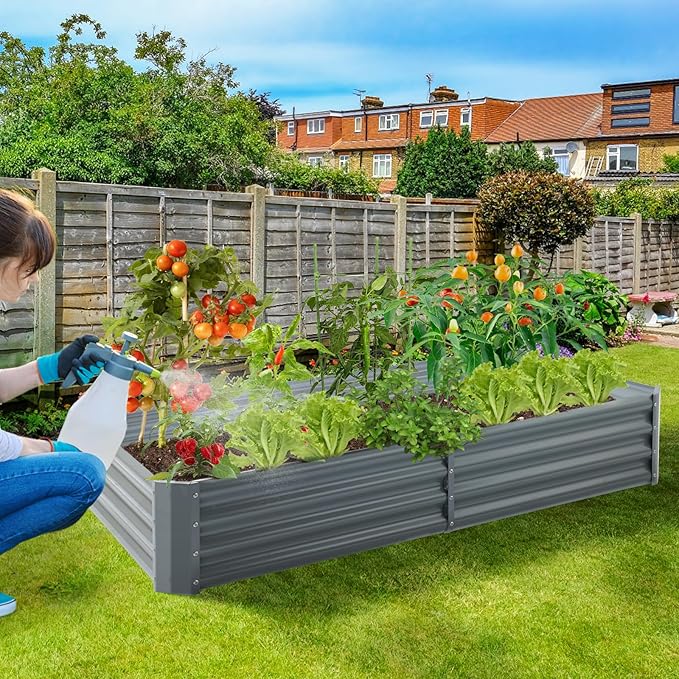 Land Guard 6×3×1ft Galvanized Raised Garden Bed Kit for Vegetables, Galvanized Large Metal Planter Raised Garden Boxes Outdoor(Modern Grey)…-Ruum Studio Home
