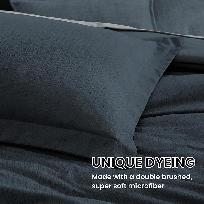 Monbix California King Comforter Set - 7 Pieces Cationic Dyeing Navy Blue Bed in a Bag Cal King Bedding Sets with Comforter, Sheets, Pillowcases & Shams, Reversible Bedding Comforters Sets(108 * 92)-Ruum Studio Home