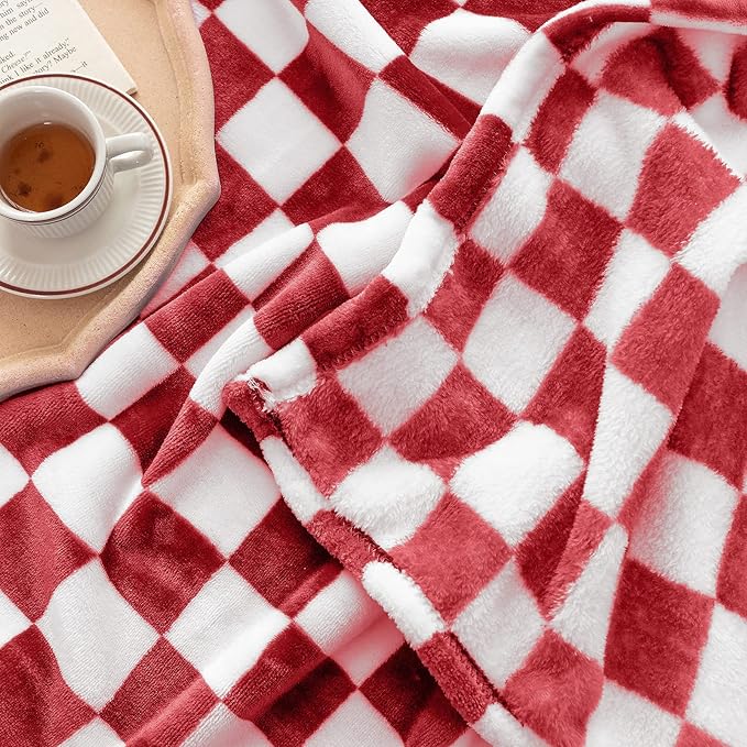 LOMAO Throw Blankets Flannel Blanket with Checkerboard Grid Pattern Soft Throw Blanket for Couch, Bed, Sofa Luxurious Warm and Cozy for All Seasons (Red, 60"x80")-Ruum Studio Home