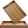 Acacia Wood Serving Tray with Handles (Set of 2)- 17-Inch Decorative Wooden Tray - Perfect for Breakfast, Lunch, Dinner, Ottoman, Coffee Table - Living Room and Couch Tray-Ruum Studio Home