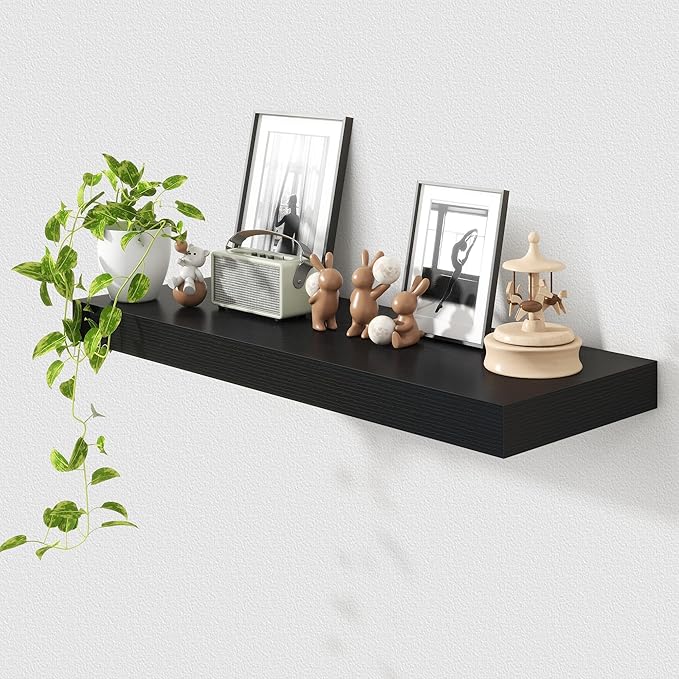 Deep Floating Shelves for Wall | 36 Inch Wide x 12 Inch Deep Black Floating Shelves | 36W x 12D Rustic Wood Wide Wall Shelves | Bookshelf Laundry Shelf TV Shelf-Ruum Studio Home