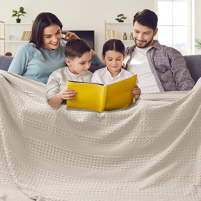PHF 100% Cotton Waffle Blanket Oversized King 120"x120", Lightweight Breathable Extra Large 10'x10' Summer Blankets for Bed, Giant Big Luxury Aesthetic Woven Bedding for Home Decor, Oatmeal-Ruum Studio Home