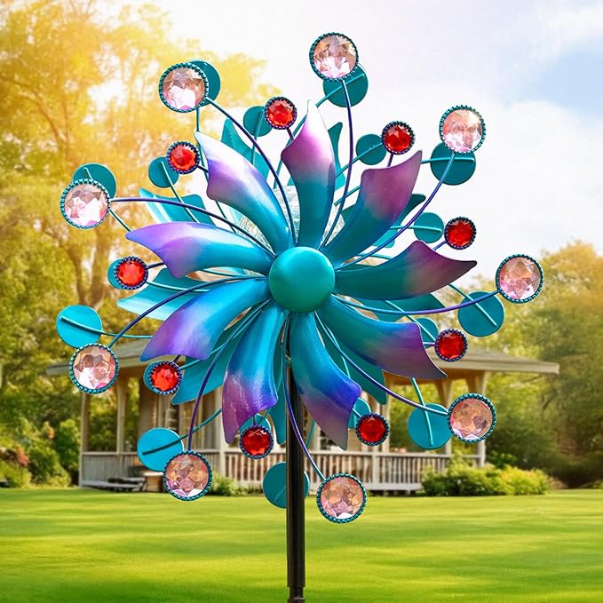 Solar Wind Spinner, 60.63 Inch Outdoor Metal Stake Yard Spinners, Solar Powered Multi-Color LED Glass Ball with Kinetic Wind Sculpture Spinner Windmills for Outdoor Lawn & Garden Decoration-Ruum Studio Home