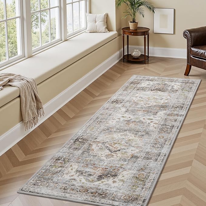 AMOAMI-2X3 Small Rug-Washable Rugs Entryway Mat Indoor-Soft Vintage Non Slip Rugs for Kitchen Laundry Room Bathroom Grey Decorative Accent Rug for in Front of Sink 24 Inch x36 Inch-Ruum Studio Home