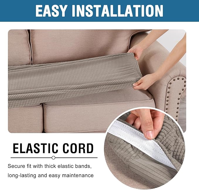 H.VERSAILTEX Super Stretch Individual Seat Cushion Covers Sofa Covers Couch Cushion Covers Slipcover Sets Thick Jacquard Textured Twill Fabric (1 Piece Chair Cushion Cover, Taupe)-Ruum Studio Home