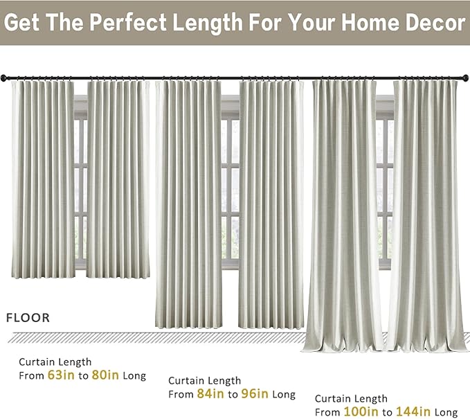 RAIN CITY 132 Inch Blackout Curtains Panels Set,Linen Textured Custom Curtains High Ceiling to Floor Rod Pocket Back Tab Farmhouse Dark Out Window Drapes for Living Room 11ft Length,Natural Cream-Ruum Studio Home
