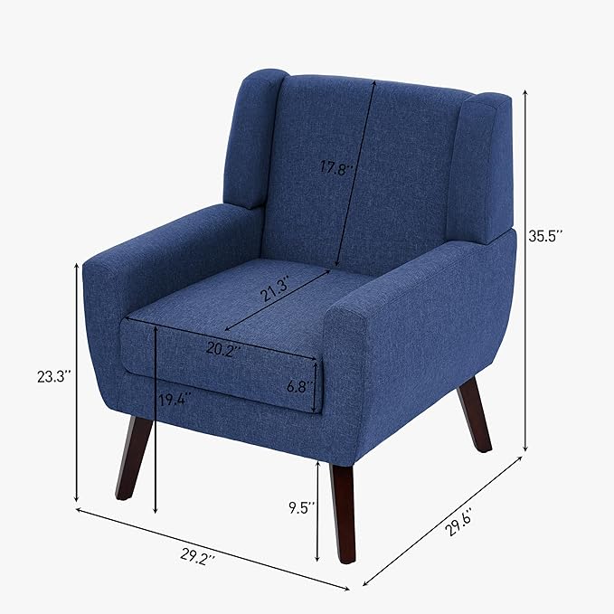 UIXE Accent Chairs Set of 2, Fabric Upholstered Armchair for Living Room, Comfy Arm Chair Single Sofa Bedroom Side Reading Seat - Flax Blue-Ruum Studio Home