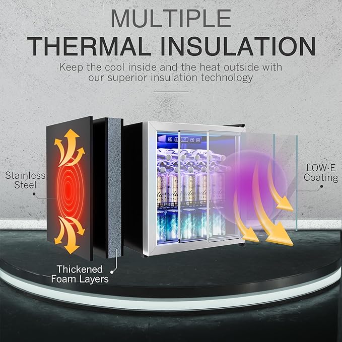 1.77 Cu.Ft Beverage Fridge, Mini Fridge With Glass Door, Beverage Cooler Refrigerator, Wine Drink Beer Fridge, Adjustable Shelves & Digital Temperature Display, 16 Bottle 68 Can, Silver-Ruum Studio Home