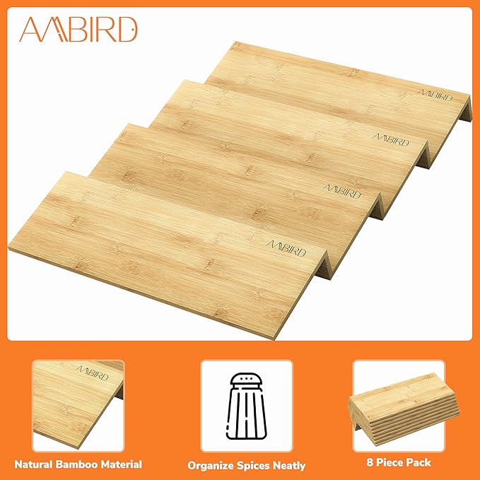 AMBIRD Bamboo Spice Drawer Organizer with Non-slip Mat,4 Tier - 2 Set Jar Spice Rack Tray From 9.5''to 19'', Seasoning Organizer for Kitchen,Cabinet,Drawers,Countertop-Ruum Studio Home