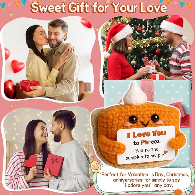 I Love You Handmade Crochet Pumpkin Pie Present, Gifts for Him Her Boyfriend Girlfriend, Anniversary Wedding Valentine’s Day Romantic Fall Decor Birthday Gifts for Women Men, Couple Wife Husband-Ruum Studio Home