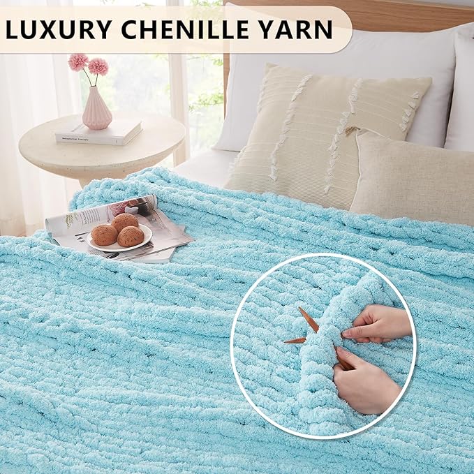 L'AGRATY Chunky Knit Blanket Throw - Soft Chenille Yarn Throw Blanket 40x50： Handmade Thick Cable Knit Crochet Blanke - Large Knit Blanket Chunky Rope Knot Throw Blanket for Couch Sofa Bed Home Decor-Ruum Studio Home