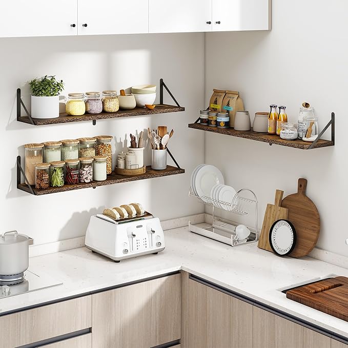 Heimlove 36 Inch Floating Bookshelves Set of 3,Heavy Duty Wall Mounted Bookshelves,Rustic Brown Wall Bookshelf for Living Room,Bedroom,Kitchen,Laundry Room Storage & Decor-Ruum Studio Home