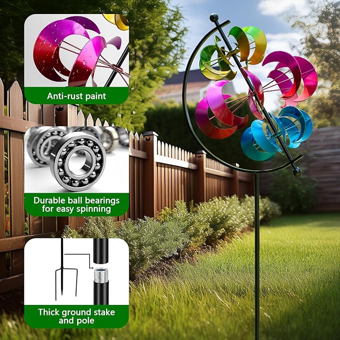 Wind Spinner for Garden and Yard - Large Metal Kinetic Wind Sculpture for Outdoor Decor (Moons)-Ruum Studio Home