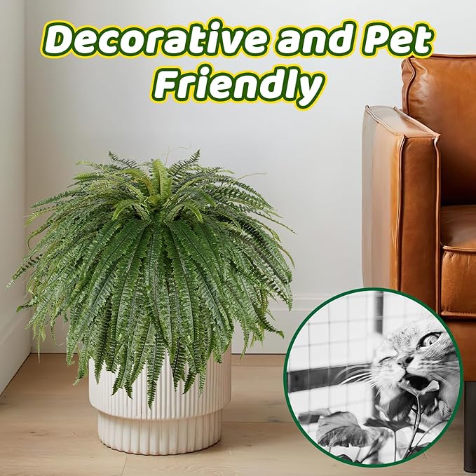 Single Silky 50" Artificial Fern Plant, Large Fake Fern with 128Fronds, Realistic Faux Boston Fern Bush for Outdoors & Indoor, Silk Greenery for Planter, Garden, Office, Home Décor-Ruum Studio Home
