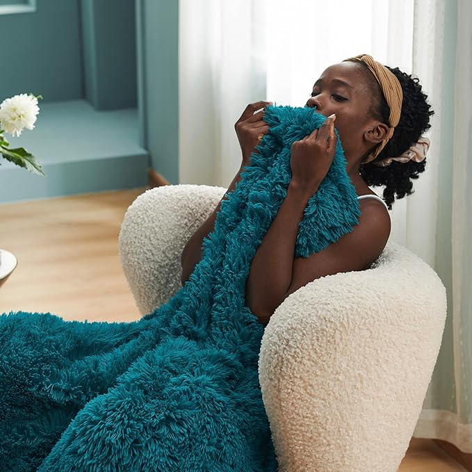 Bedsure GentleSoft Fluffy Turquoise Teal King Size Blanket for Bed, Thick Soft Sherpa Faux Fur Fleece Bedding Fuzzy Plush Winter Warm Heavy Large King Blanket, Cozy Teal Gifts for Men Women, 108x90-Ruum Studio Home