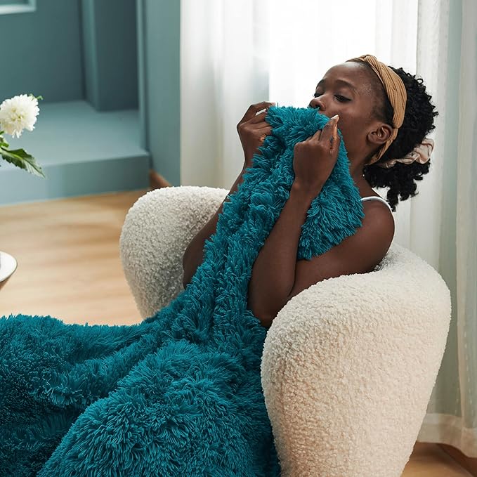 Bedsure GentleSoft Fuzzy Sherpa Faux Fur Twin Blanket Teal Cozy Gifts for Women Men, Soft Fleece Plush Warm Minky Thick Blanket Twin Size for Bed, Couch, Room Dorm Essentials Teal Decor Gifts, 60x80-Ruum Studio Home