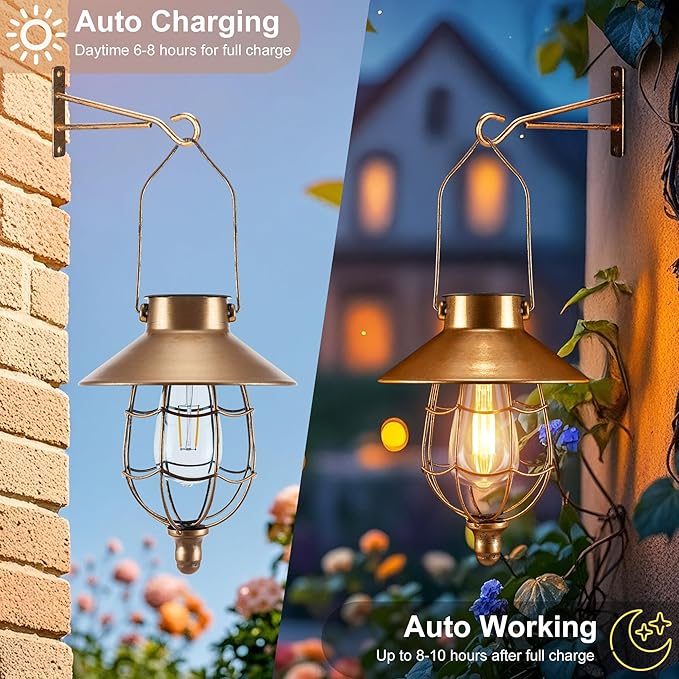 pearlstar 2 Pack Solar Lantern Outdoor Hanging Light Waterproof Metal Solar Lamp for Yard Garden Pathway Patio Porch Decor(Copper)-Ruum Studio Home