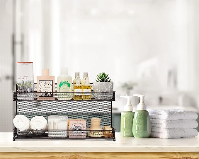 CAXXA 2 PK 2 Tier Mesh Kitchen Counter-top or Wall Mount Spice Rack Jars Storage Organizer, Bronze-Ruum Studio Home