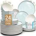 24 Piece Dinnerware Sets for 8 - Modern Style Stoneware Dinnerware Set - Microwave Safe Dinner Plates and Bowls Sets for 8, Ceramic Dish Set, Bowl and Plate Sets for 8, Beige Light Blue Set for 8…-Ruum Studio Home
