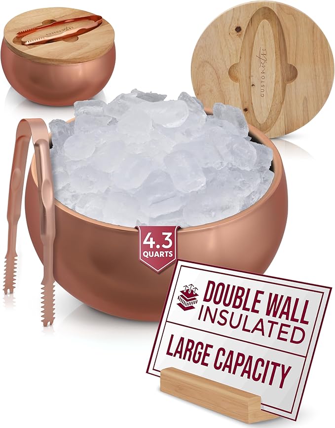 Gusto Nostro 4.1L Insulated Ice Bucket with Lid and Tongs, Double Wall Stainless Steel Ice Bucket Large, BPA Free Ice Bucket for Cocktail Bar, Keeps Champagne, Wine, Beer Chill for Parties (Rose)-Ruum Studio Home