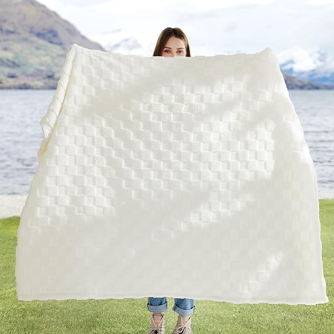 Bedsure GentleSoft White Throw Blanket for Couch - Checkered Fleece Blankets Gifts for Women Men Girls, Cute Soft Cozy Throw for Bedroom Home Decor Gifts, 50x60 Inches-Ruum Studio Home