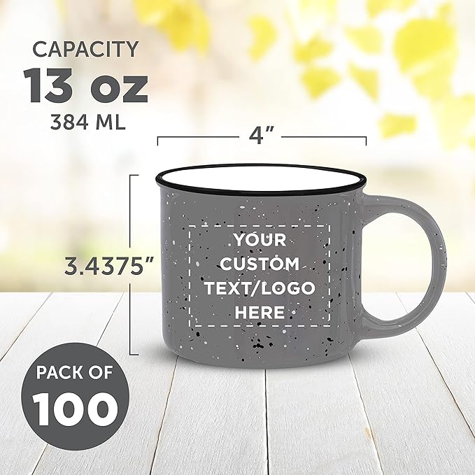 DISCOUNT PROMOS Custom Ceramic Campfire Coffee Mugs 13 oz. Set of 100, Personalized Bulk Pack - Perfect for Tea, Espresso, Cappuccino, Hot Cocoa - Grey-Ruum Studio Home