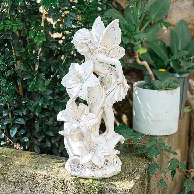 Angel Garden Statue Outdoor, Solar Powered Resin Garden Sculptures Fairy Angel Statues Waterproof LED Lights Yard Art Decorations for Outside Patio Lawn Ornament Gardening Gifts-Ruum Studio Home