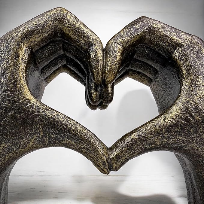 Top Brass Large Rustic Heart Hands Sculpture, 9 3/4” Resin Love Statue – Romantic Decor Accent for Shelf or Mantel – Perfect for Wedding, Valentine's Day or Anniversary (Rustic Cast Iron)-Ruum Studio Home