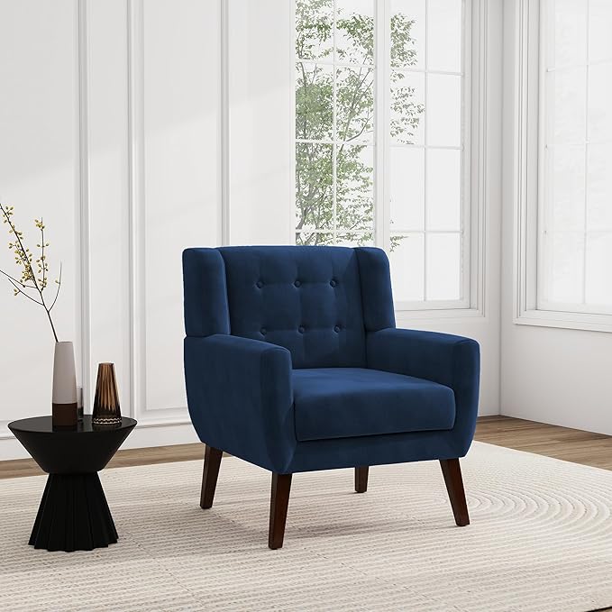 UIXE Accent Chair, Velvet Upholstered Armchair for Living Room, Modern Club Arm Chairs Comfy Single Sofa Button Tufted Bedroom Reading Seat - Royal Blue, Set of 1-Ruum Studio Home