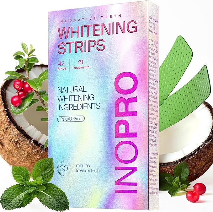 Teeth Whitening Strips 21 Treatments Kit - Teeth Whitener, Peroxide Free, Enamel Safe Green Whitestrips, Deep Stains Removal - Instant Teeth Whitening Without The Harm (42 Strips)-Ruum Studio Home
