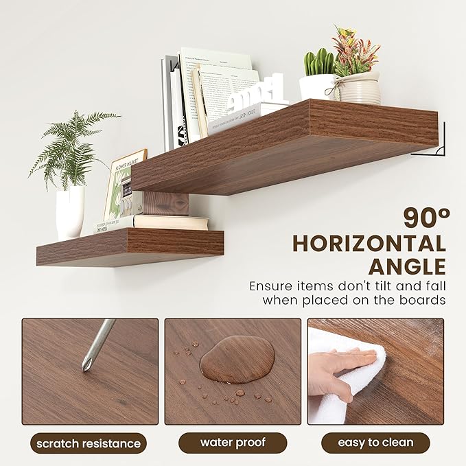 Deep Floating Shelves for Wall | 36 Inch Wide x 12 Inch Deep Floating Shelves | 36W x 12D Rustic Walnut Wide Wall Shelves | Bookshelf Laundry Shelf TV Shelf-Ruum Studio Home