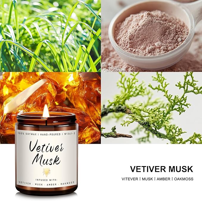 Auelife Scented Candle for Home | Vetiver Musk Candle | Aromatherapy Candles- Soy Candles for Home Scented, Gifts for Women Men, Vetiver Fragrance -7oz, Single-Wick Made with Soy Wax-Ruum Studio Home