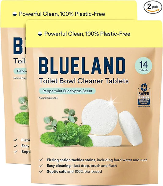 BLUELAND Toilet Bowl Cleaner Tablets, 2-Pack, 28 Count, Peppermint Eucalyptus, Plastic-Free, No Harsh Chemicals, Plant-Based-Ruum Studio Home