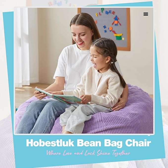 Hobestluk 4.5FT Bean Bag Chair Giant Bean Bag Chair with Filler Included Adult Bean Bag Chairs with Removable Cover for Bedroom Living Room - (Jumbo, Purple)-Ruum Studio Home