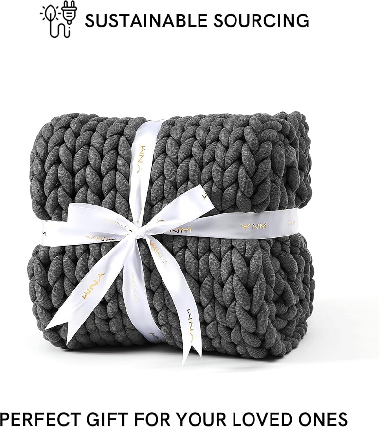 YnM Chunky Throw Blanket, Medium-Weight, Hand Knitted, Skin Friendly, Ventilated and Breathable, Machine Washable, Home Décor Piece for Couch, Sofa and Bed (Charcoal Grey, 40x50 Inch)-Ruum Studio Home