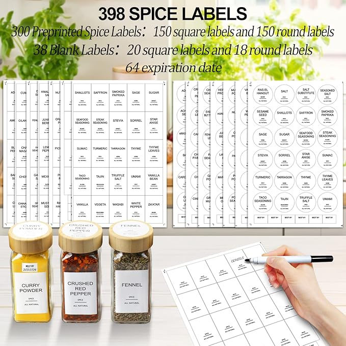 AISIPRIN Glass Spice Jars with 398 Labels, 24 pcs 4oz Spice Containers with Bamboo Lids, Square Spice Bottles With Shaker Lids,Spice Organization for Cabinet,Drawer,Rack,Seasoning Organizer-Ruum Studio Home