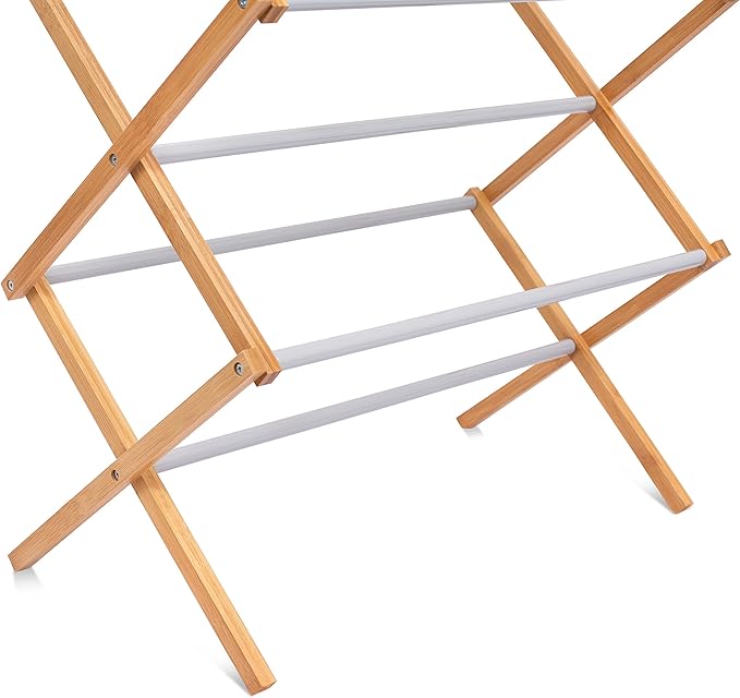 BirdRock Home Wooden Clothes Drying Rack | 3-Tier Foldable Bamboo Laundry Stand | Water-Resistant, Fully Assembled, Collapsible Indoor/Outdoor Dryer for Hanging Clothes | Grey-Ruum Studio Home