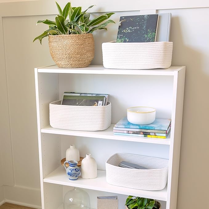 NaturalCozy 13.5”x8.5”x5.5” Storage Baskets for Shelves 3 Pack | Cotton Rope Woven Small Baskets for Organizing | Small Storage Bins for Nursery, Bathroom, Closet, Cube Shelf, Decorative, Gift-Ruum Studio Home