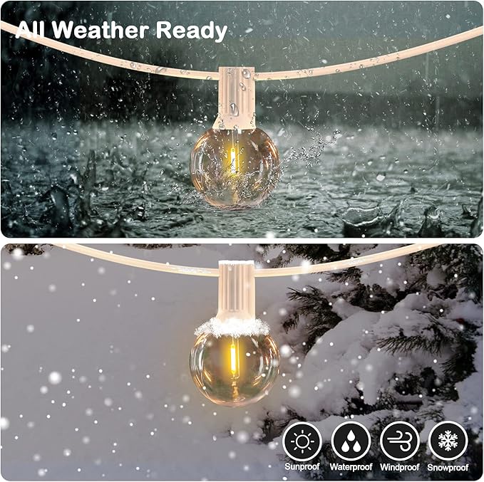 50FT LED G40 Globe String Lights White, Shatterproof Outdoor Patio String Lights 2200K with 50+2 Dimmable Edison Bulbs, Backyard Outdoor Hanging Lights, Bistro Waterproof for Balcony Party Wedding-Ruum Studio Home