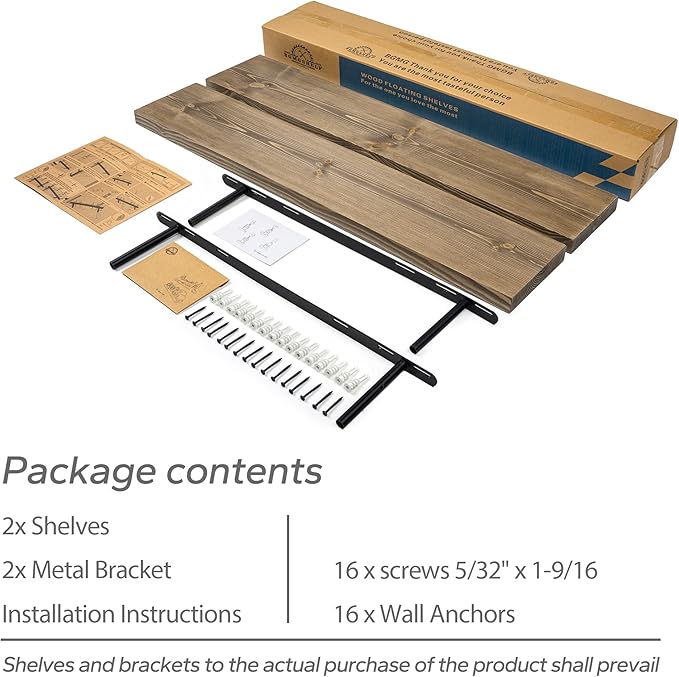 BGMG 36 inch Walnut Floating Shelves for Wall Set of 2, Solid Real Wood Rustic Mount Shelves for Living Room Bedroom Kitchen Farmhouse with Sturdy Hidden Bracket-36x 6.7 x1.25 inch-Ruum Studio Home