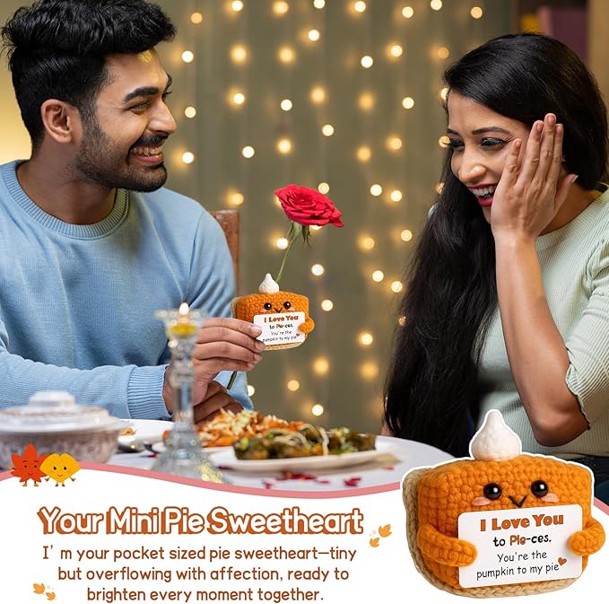 I Love You Handmade Crochet Pumpkin Pie Present, Gifts for Him Her Boyfriend Girlfriend, Anniversary Wedding Valentine’s Day Romantic Fall Decor Birthday Gifts for Women Men, Couple Wife Husband-Ruum Studio Home