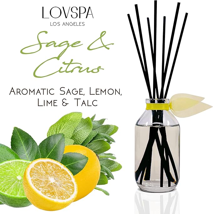 LOVSPA Reed Diffuser Set, Sage & Citrus Scented Oil Diffuser with Sticks, Home Fragrance Accessories for Bathroom Shelf Decor, Aroma Diffusers for Home or Office Desk, USA Made-Ruum Studio Home