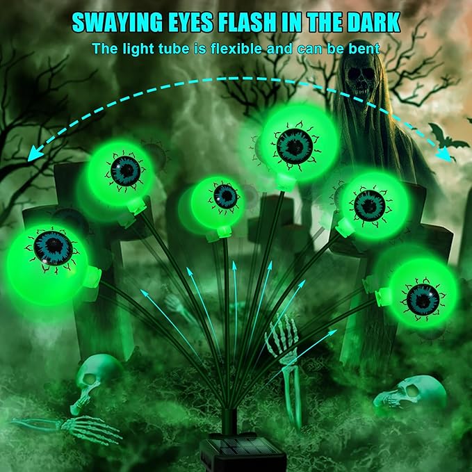 Solar Garden Lights Outdoor, Swaying Light Waterproof Solar Lights Outdoor for Yard Pathway Patio, Swaying Lawn Decor as Gardening Gifts for Women Holiday (Green, 4 Pack Halloween Decor)-Ruum Studio Home