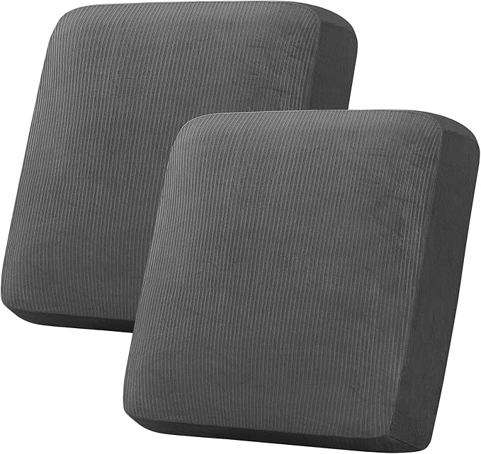H.VERSAILTEX Velvet Stretch Couch Cushion Cover Plush Cushion Slipcover for Chair Loveseat Sofa Cushion Furniture Protector Seat Cushion Sofa Cover (2 Piece Large Sofa Cushion Covers, Grey Striped)-Ruum Studio Home