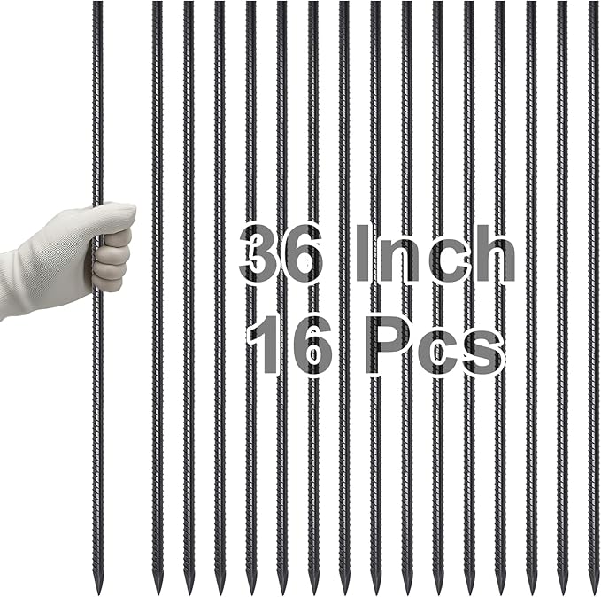 VVOKGO Rebar Stakes 36 Inch 16-Pack Concrete Form Stakes Heavy Duty Straight Ground Anchors, 3/8" Diameter Metal Steel Spikes with Chisel Point End for Plant Support, Garden Border,Landscape Edging-Ruum Studio Home