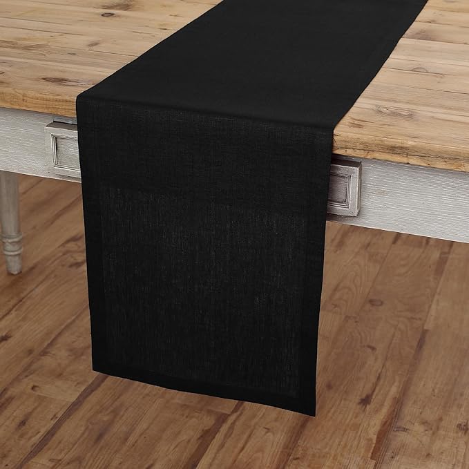 Solino Home Linen Black Table Runner 60 Inches - 100% Pure Linen Short Table Runner 14 x 60 Inch Ideal for Dresser and Coffee Tables - Fall, Autumn, Halloween, Thanksgiving - Fete-Ruum Studio Home