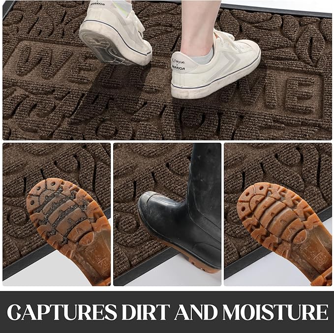 Yimobra Welcome Mat Outdoor, 29.5x17 Waterproof Front Door Mat Outside Entrance, All-Weather Non Slip Front Doormat, Low-Profile Entryway Mats Indoor, Porch and Patio, Coffee-Ruum Studio Home